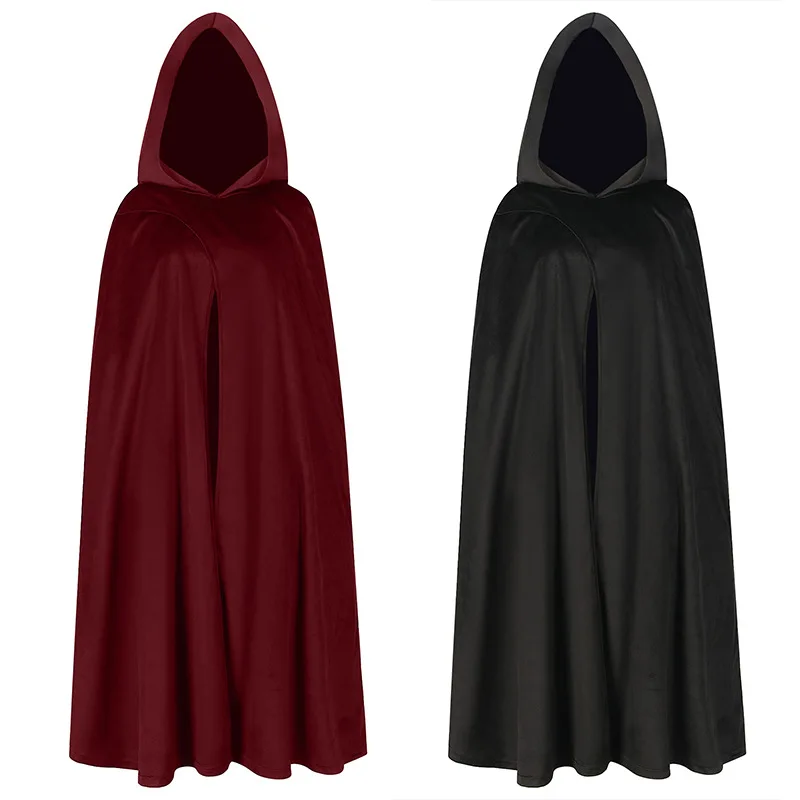 

Medieval Cloak Hooded Coat Women Men Vintage Gothic Cape Coat Long Trench Halloween Ghost Cosplay Costume Wizard Death Cloak