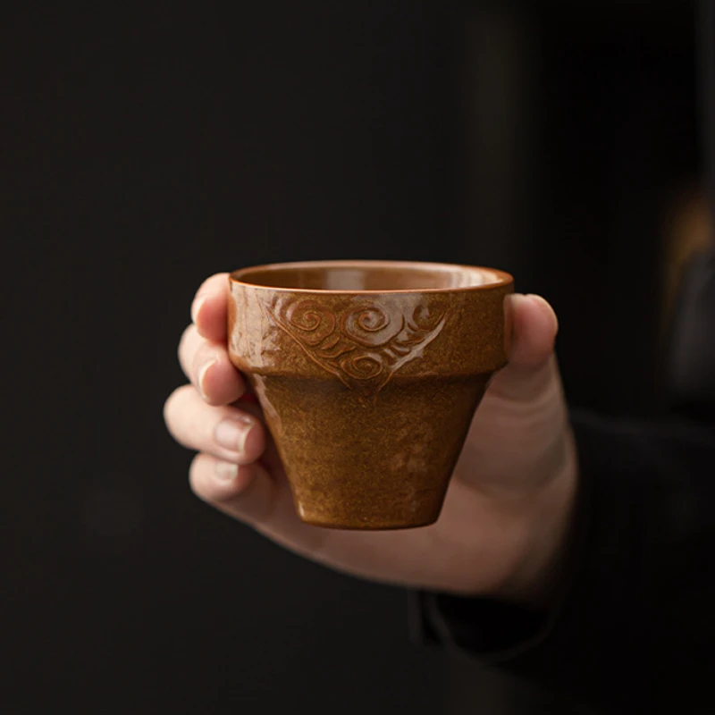 100ml Old Rock Clay Cloud Pattern Gilded Iron Glaze Teacup Ancient Tea Bowl Mug Tea-tasting Personal Cup Chazhan Master Cups