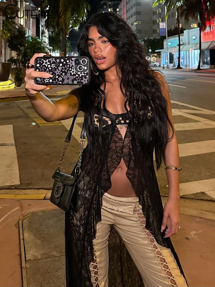 Sexy Suspender Sexy Patchwork Tank Top Women's Summer Camisole Sleeveless Slim Lace Long Vest Casual Lady Streetwear New