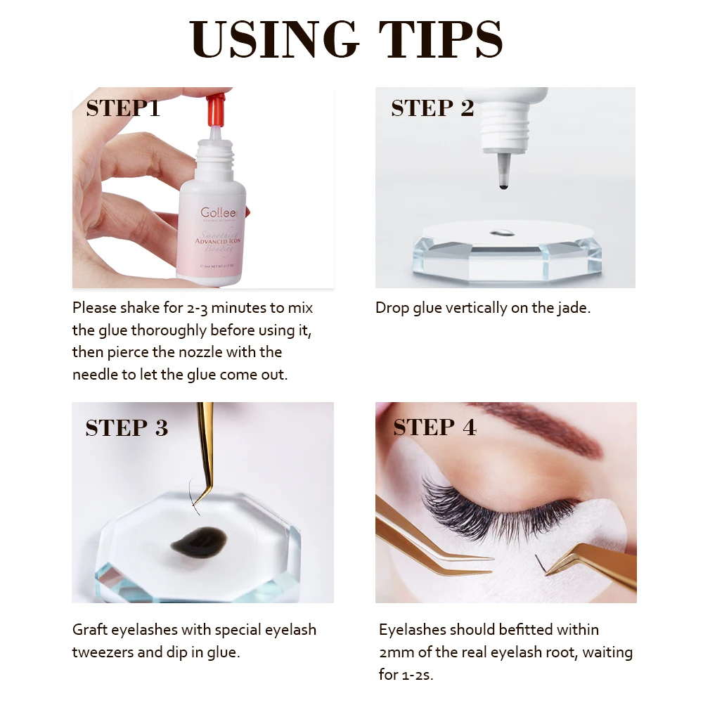 Gollee 1s Dry Bonding Jelly Glue Light Pink Advanced Eyelash Adhesive Glue False Lash Booster Stop Fan Accelerator 6ml Bonder 2