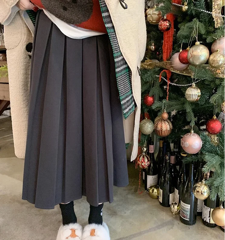 New Autumn Winter Pleated Thick Warm Maternity Skirts Elastic Waist Belly Casual Clothes for Pregnant Women Pregnancy