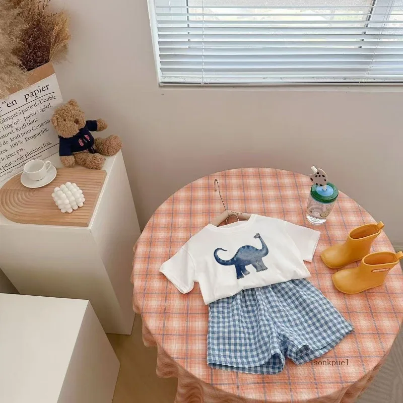 Dino T-Shirt & Plaid Shorts Set 5