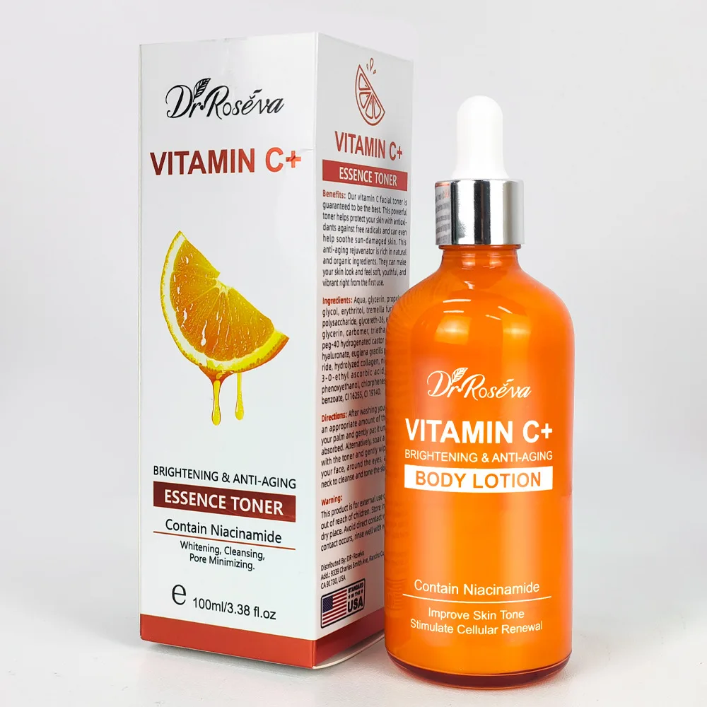 Radiant Glow Vitamin C Skincare Collection: Moisturizing Serum, Cream, Cleanser, Essence Toner, and Hydrating Body Lotion