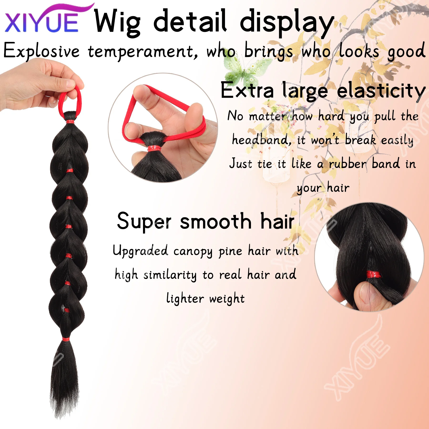 XIYUE Synthetic Braided Twist Braids ponytail Hair Extension Black Natural Wig Long Ponytail Hair Band Rubber Band Women's Wig