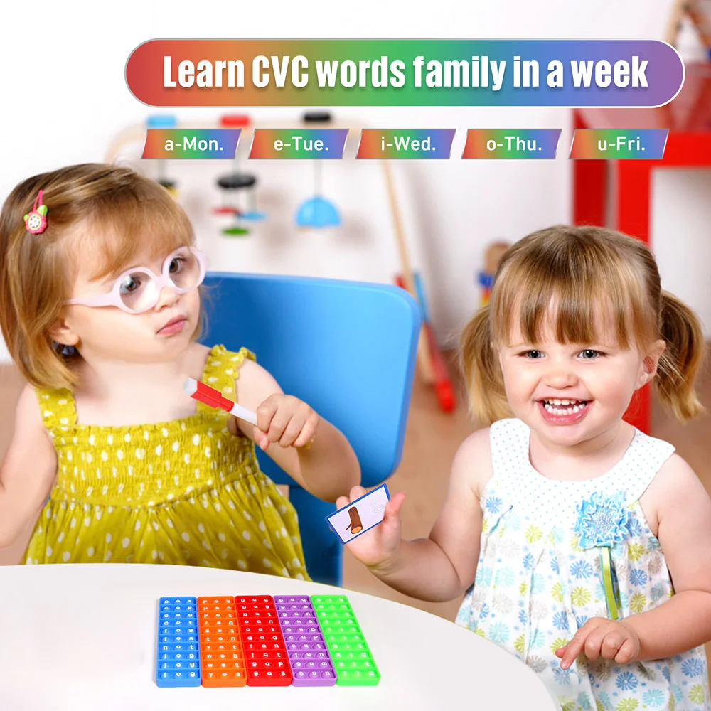 5pcs Word Pop 100 CVC Words Games Pop Toys, Phonics Learning Fidget Toys, Learn To Read Teaching Resources For Preschool Kids 4
