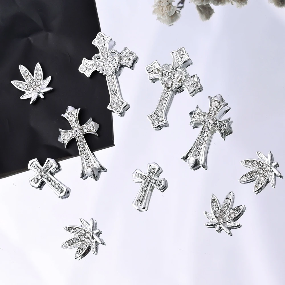 10pcs/lot Luxury Silver Cross Crucifix Nail Art Charm Parts Alloy Rhinestone Crystal Manicure Nail Accesorio Supplies Decoration 5