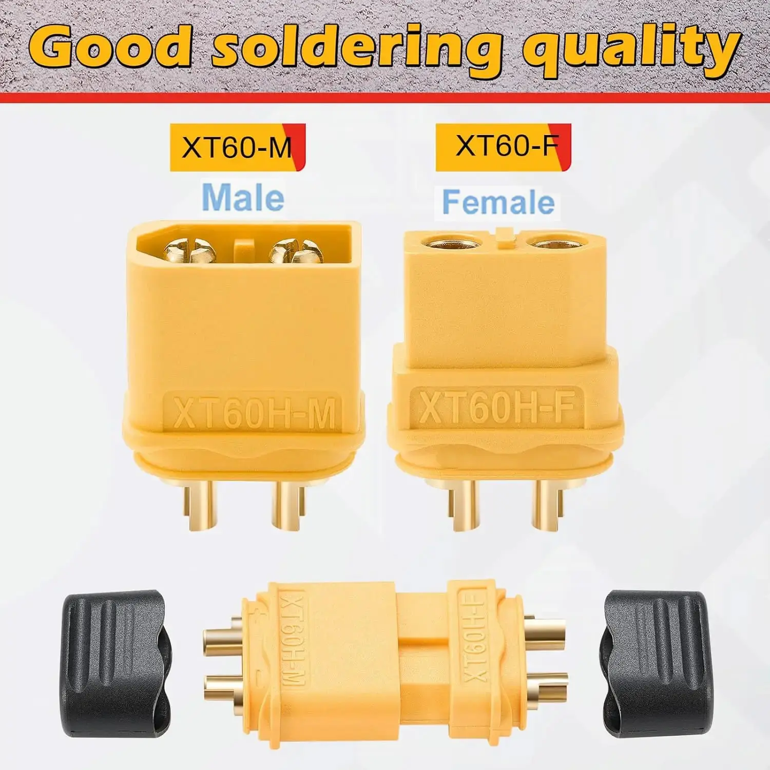 XT60H 커넥터 업그레이드 XT60 남성 여성용 불릿 커넥터 플러그(리튬 배터리 RC 비행기 자동차용 외장형 용접 고정 장치 포함)