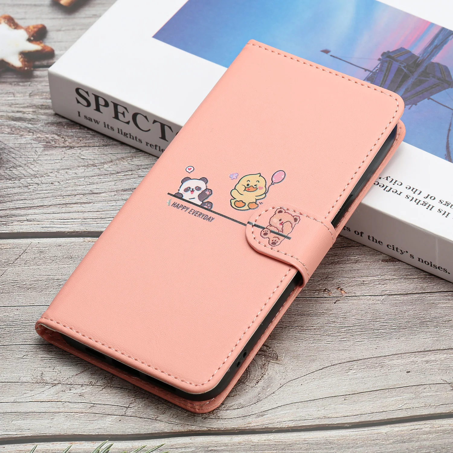 Elegant Leather Wallet Case with Animal Cat Design and Card Holder