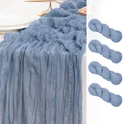 Elegant Burgundy Cheesecloth Table Runner Set - Pack of 4 for Weddings, Holidays, and Events Decor (Dusty blue)