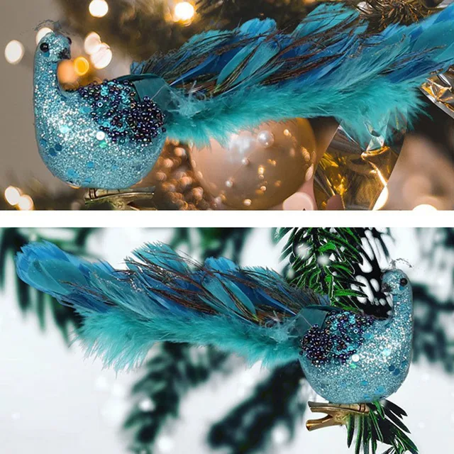 Turquoise Peacock Decor Xmas Tree Hanging Decoration with Clip Craft Faux  Peacock Glittered Bird for Festival Party Accessories - AliExpress