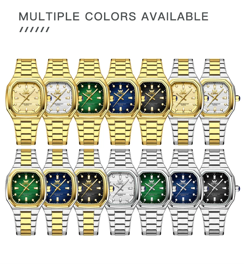 OPK 6044 Men's Wristwatch Gold Stainless steel Square Simple Waterproof Luminous Quartz Men Watch 6