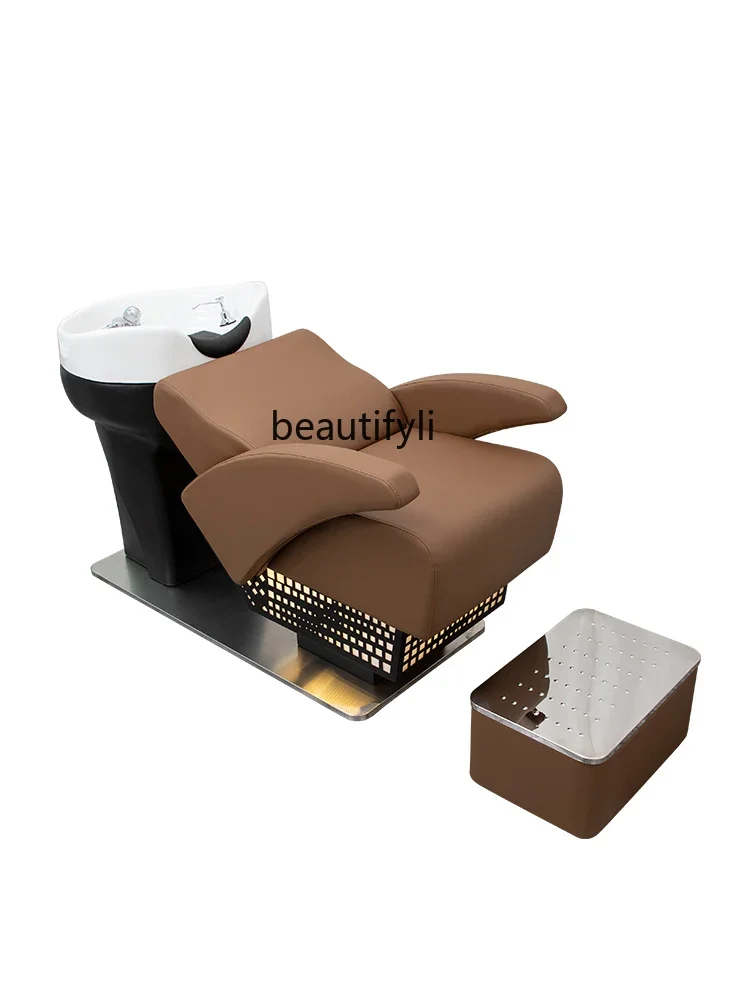 

Shampoo Chair Barber Shop Half Lying Flushing Bed for Hair Salon Hairdressing Shampoo Ceramic Basin Hairdressing Shop