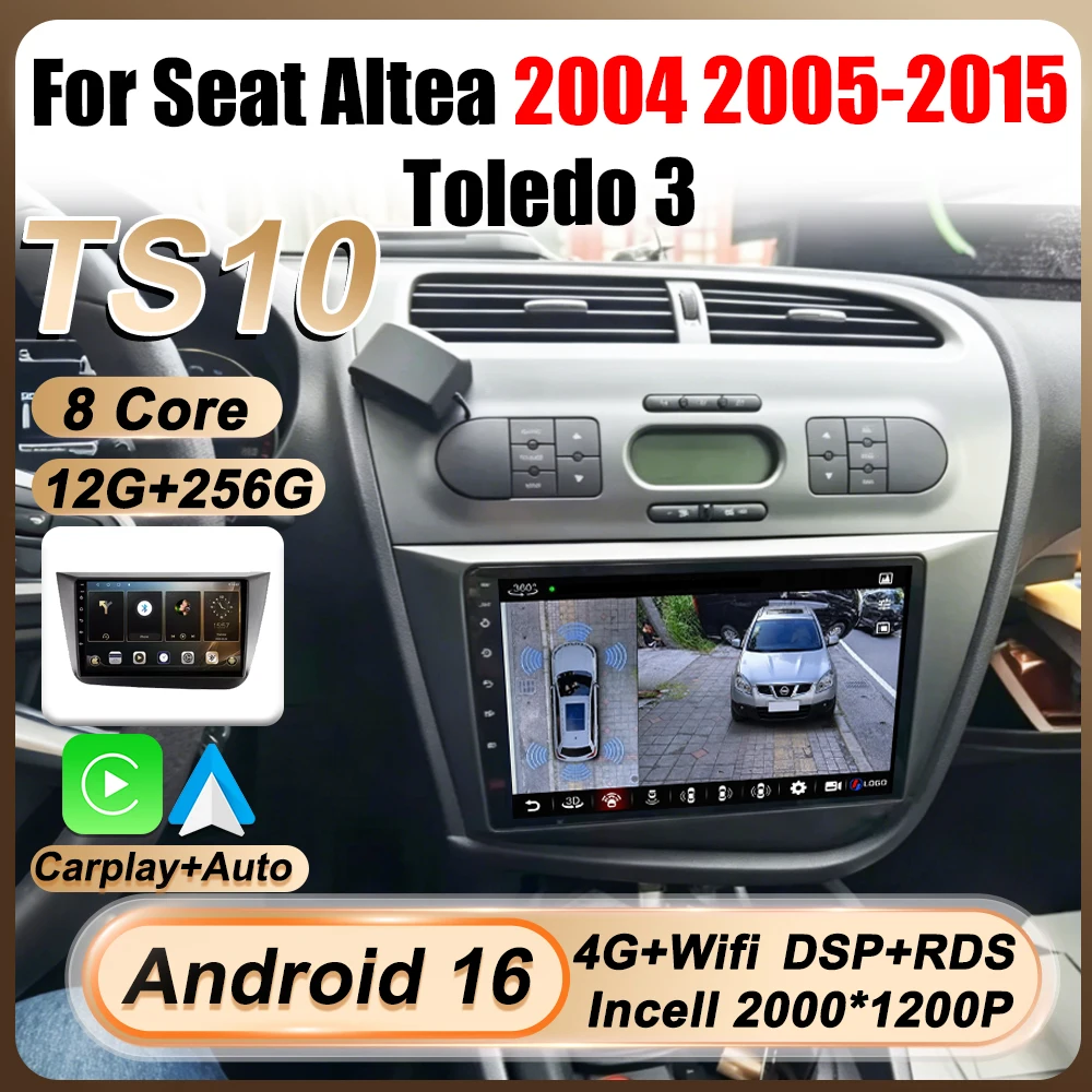 Radio para Auto con CarPlay Inalámbrico, Android 16, Navegación GPS, Wifi 5G, para Seat Altea 2004 2005-2015 Toledo 3 1
