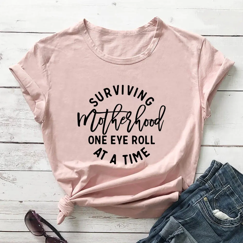 

Surviving Motherhood New Arrival Mother's Day Shirt 100%Cotton Women Tshirt Funny Summer Casual Short Sleeve Top Gift for Mom