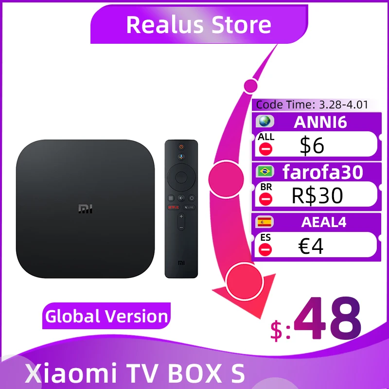 ТВ-приставка Xiaomi Mi TV Box S 4K Ultra HD Android 9 0 HDR 2 ГБ 8 WiFi Google Cast Netflix Smart 4 медиаплеер |