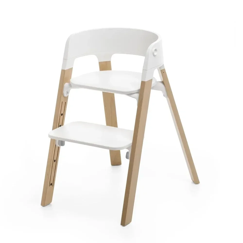 Steps Chair-Natural Legs & White Seat-5-in-1 Seat System Can Transform Into Newborn + Toddler High Chair