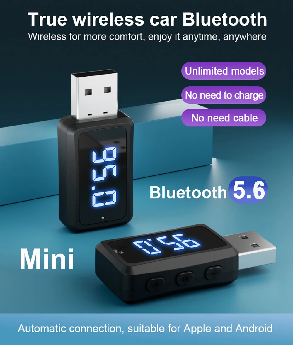 Wireless Bluetooth Car FM Transmitter with LED Display & Hands-Free Calling System