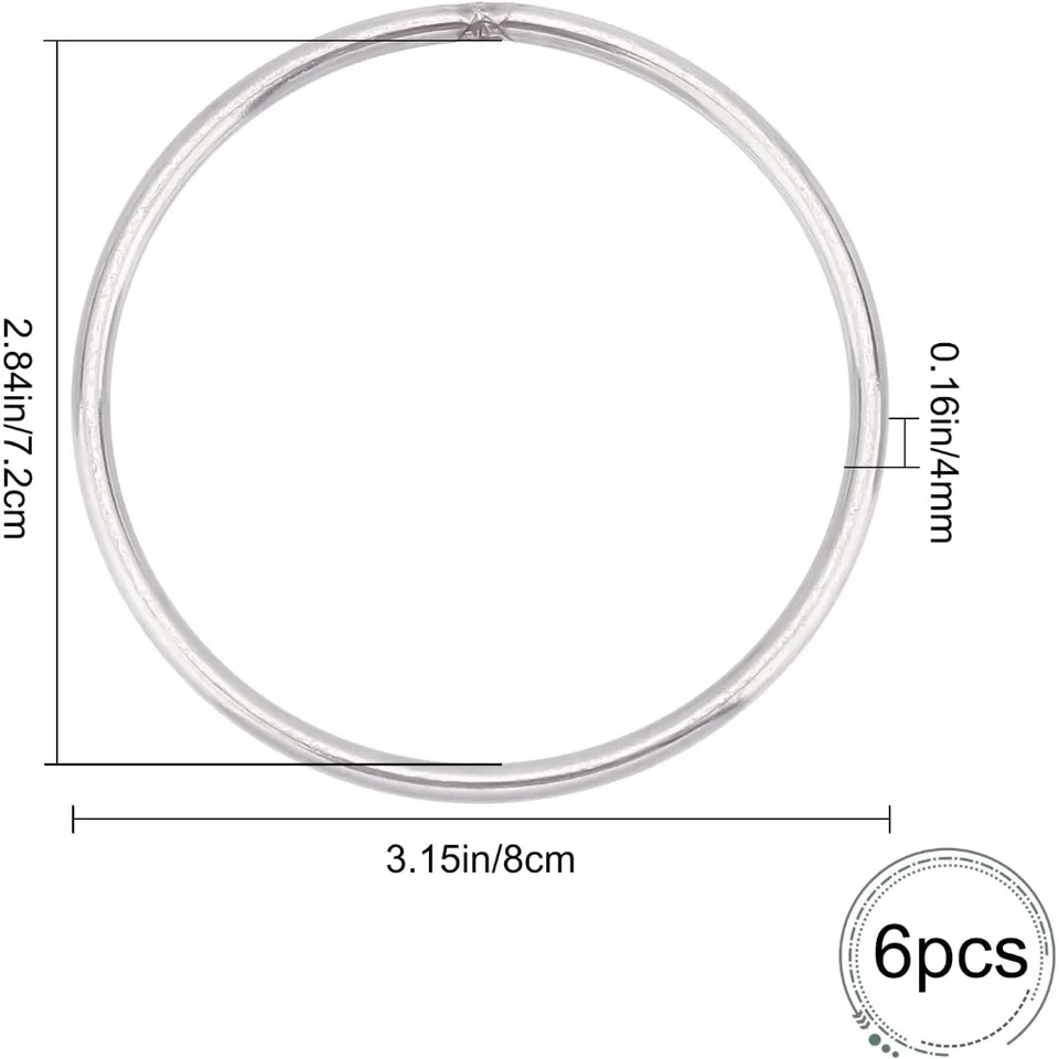 O-Ring per saldatura senza saldatura da 6 pezzi 3 anelli rotondi in acciaio inossidabile 304 saldati leviganti O-Ring multiuso in metallo per campeggio Macrame  15