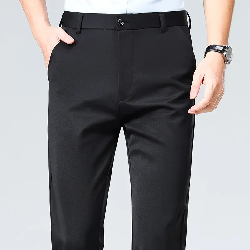 Men's Straight-leg Slim Fit Trousers Solid Color Business Attire