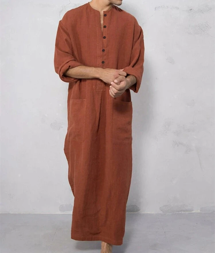Abaya homme Robe Longue à Manches sulfpour Homme, Col Montant, Mode Musulmane, Jubba