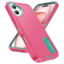 Rugged Military Grade Protective Stand Holder Case with Hybrid Bumper for iPhone 17 Pro (Rose Cyan)