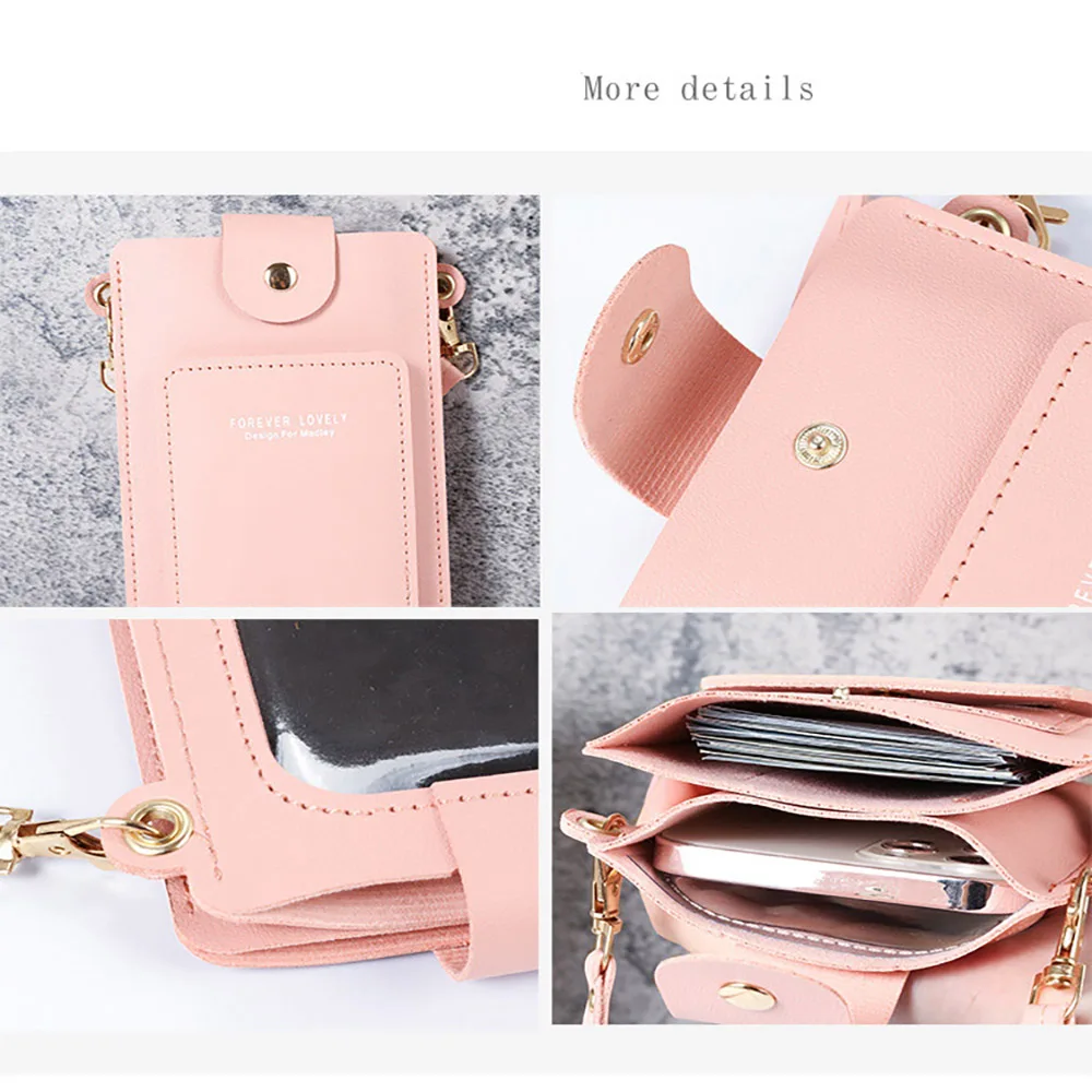 Messenger Shoulder Bags Fashion Women Bag Crossbody Pack Mini Mobile Cover Leather Clutch Cell Phone Pocket Touch Screen Handbag Mobile Phone Bag Women Messenger Bag
