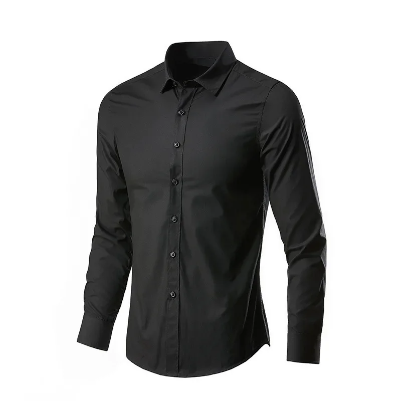 thumbnail image 1 of Camisa blanca de manga larga para hombre, sin planchado, para trabajo profesional, con cuello, informal, con botones, tallas grandes S-5XL, 1 of 5