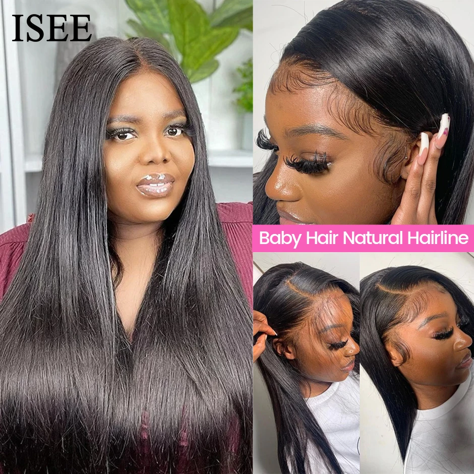 ISEE 13x4 Straight HD Transparent Lace Frontal Wig For Women Malaysian Human Hair Wigs Lace Closure Wig Straight Lace Front Wig 2