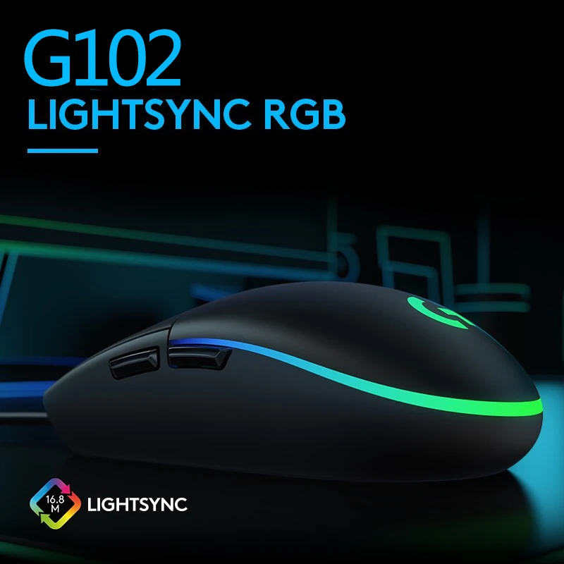 로지텍 G102 USB 유선 게이밍 마우스 8000 DPI, 레인보우 광학 효과 탑재, PC/Mac 컴퓨터 및 노트북용