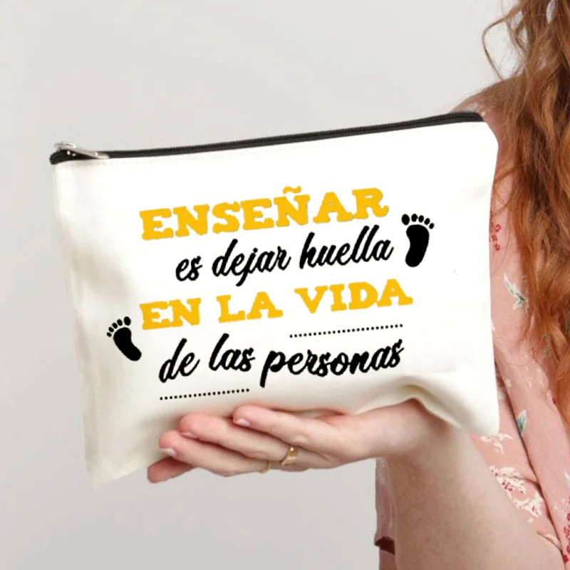 Spanish Printed Teacher Life Makeup Pouch Pencil Case School Stationery Supplies Storage Bags Travel Makeup Wash Organizer Gifts 5