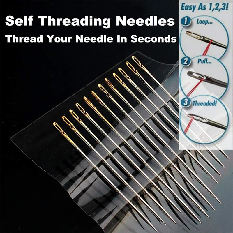 12Pcs/set Self Threading Needles Hand Stitching Sewing Blind Needle  Assorted For DIY Embroidery Sewing Mending Gold Silver - AliExpress