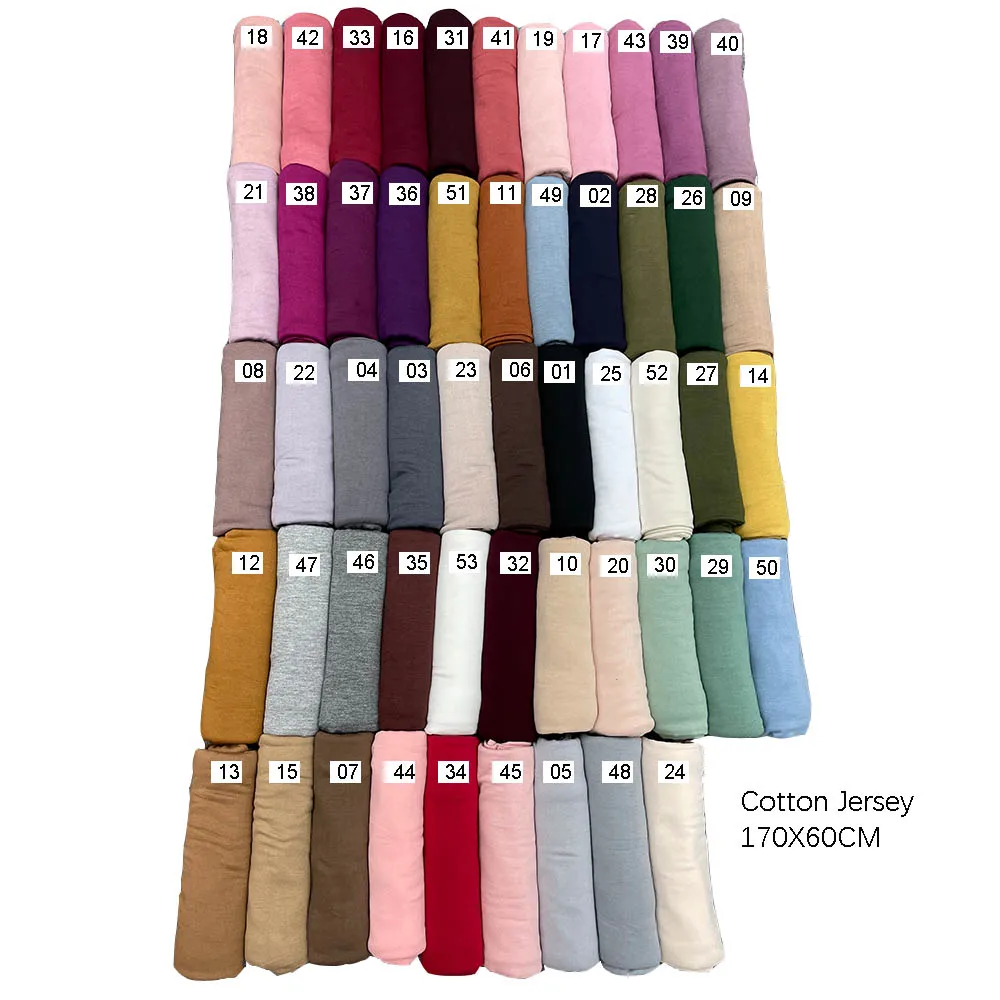 wholesale 170X60cm Plain Cotton Jersey Hijab Scarf Shawl Solid Color With Good Stitch Stretchy Soft s For Women Scarves