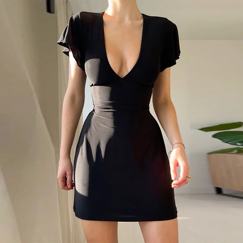 

Package Hip Dress Women's Summer New Europe and The United States Temperament Slim Casual Solid Color Waist Thin Sexy Dress