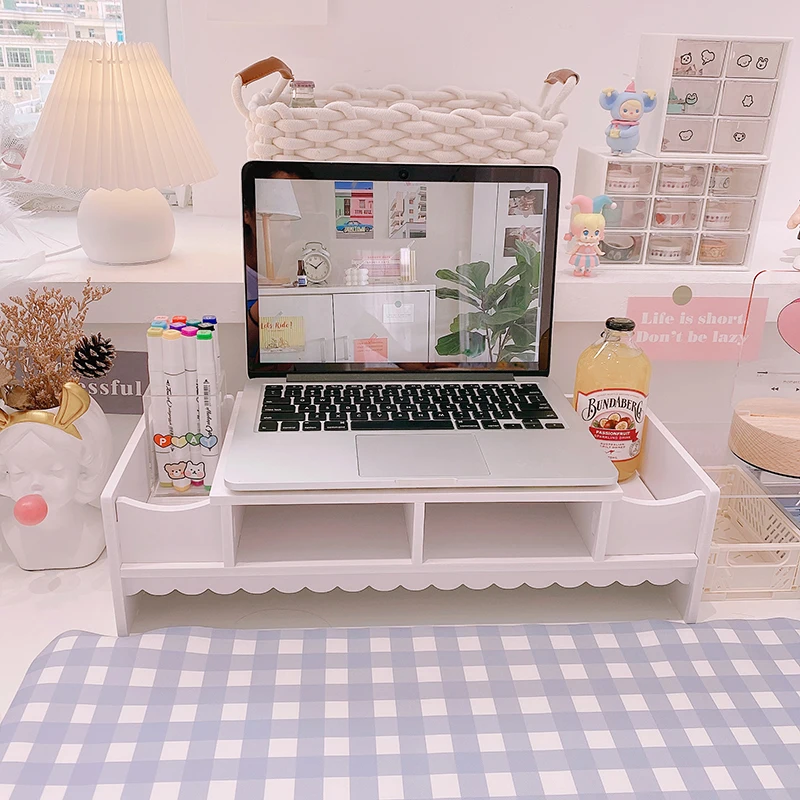 Ins Lace Desktop Storage Rack Notebook Monitor Increased Rack Student Dormitory Computer Desk Keyboard Rack Home Office Storage