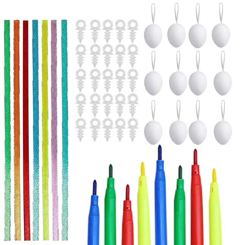 

50 Pieces Easter Eggs Decorations Kit White Blank DIY Easter Egg Paint Kit With Rope Hangings Wooden Egg For Easter Crafts