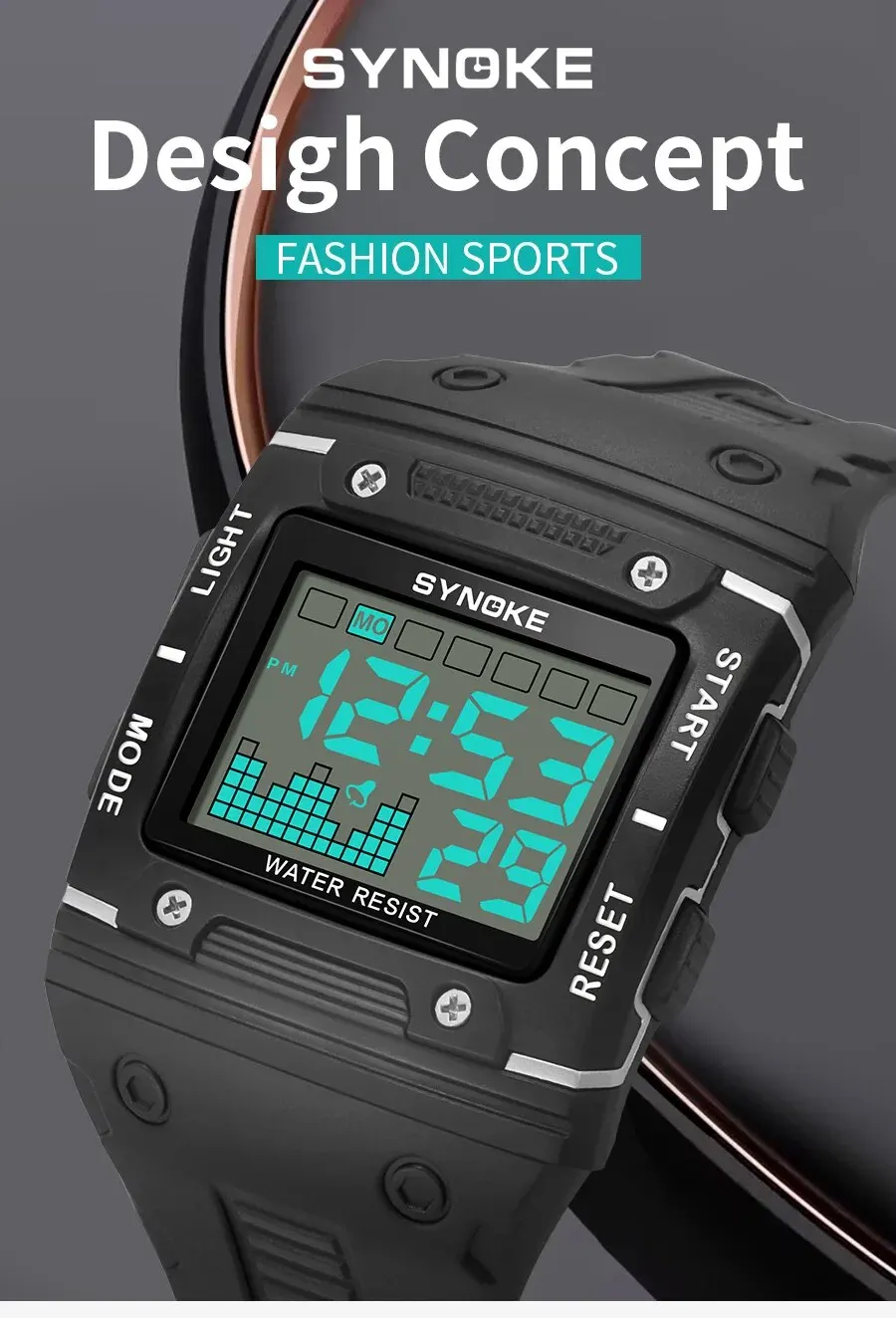 Se7d7fadb1e99494bb8042806e511c6b6z Digital Watch Men Sports Electronic Watch Waterproof Night Glow Large Screen Square Student Watch Outdoor Running Camping Mallzona