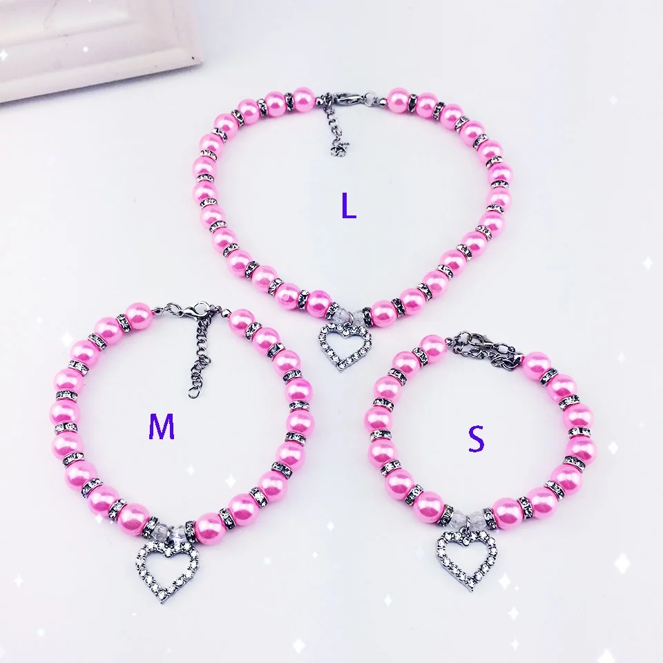 Fashion Pet Puppy Dog Cat Piggy Pearl Necklace Pet Accessories Love PendantPets Dogs Cats Collar & Ldads Jewelry