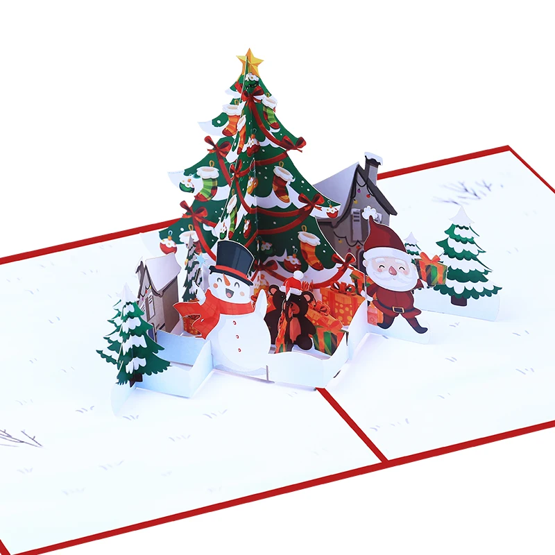 Vendita Calda Low Moq Goods Woodland Christmas Tree Biglietti Di Auguri Di Natale Di Lusso Per Natale 3D Pop-Up Biglietti Di Ringraziamento