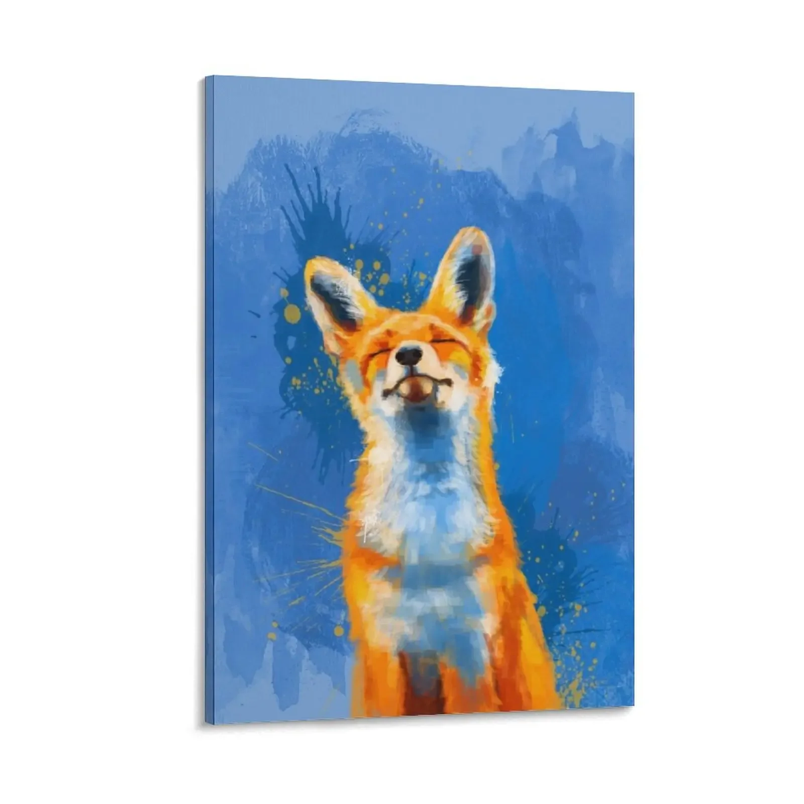 

Happy Fox - blue fox illustration Canvas Painting decorative wall poster room decorations for girls poster aesthetic