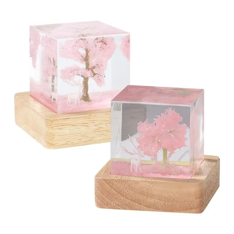 

USB Forest Night Light Pink Resin Plug-in Lamp USB Nightlight Figurine Night Lighting Supplies For Bedroom Nursery Computer Desk