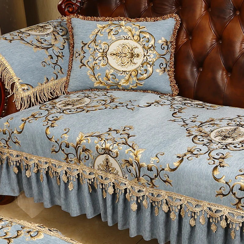 Chenille Fabric Sofa Cover Non-slip Cushion Home Living Room European Sofa Cover Jacquard Embroidery Slipcover Couch Protector 2