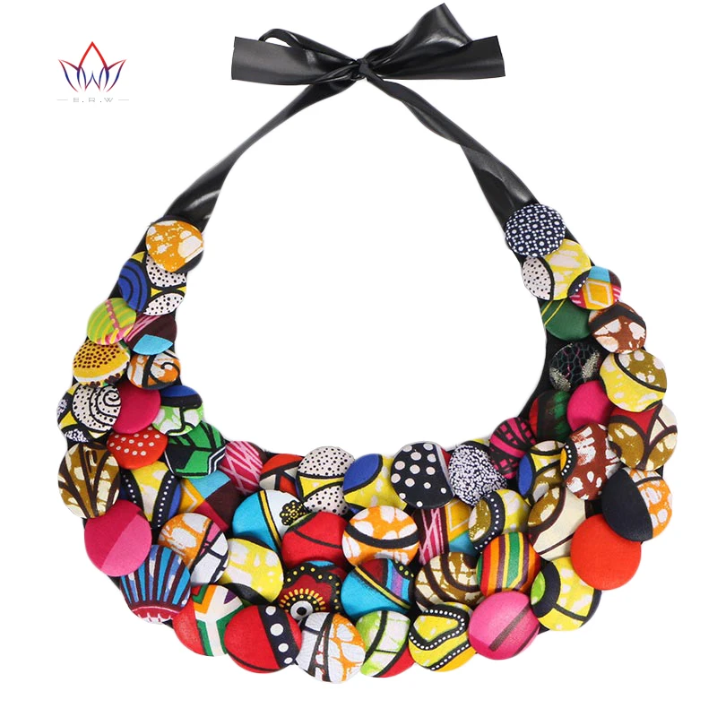 2023 Ankara Button Bib Statement Neckpiece African Tribal Necklace Statement Necklace Button Jewelry Bridesmaid Gift WYA067