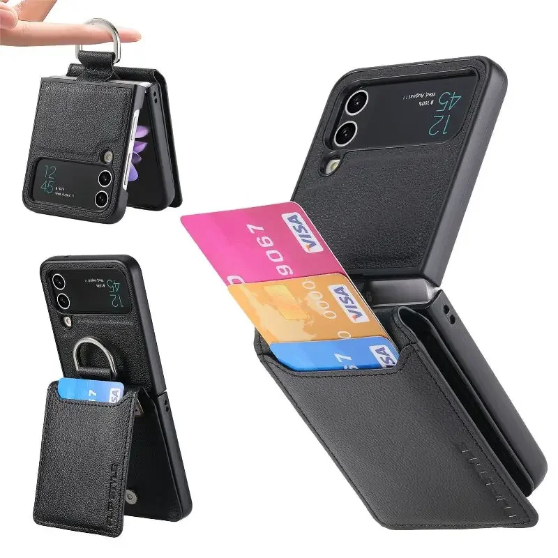 Magnetic Leather Wallet Case with Card Slot and Kickstand