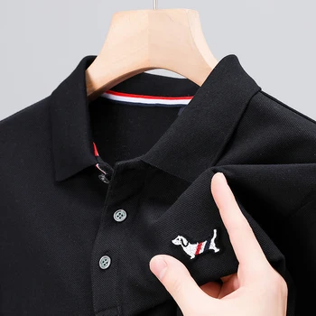 Polo da uomo di lusso di qualità risvolto cane ricamo manica corta 100 cotone t-shirt orlo diviso business moda estate abbigliamento da uomo