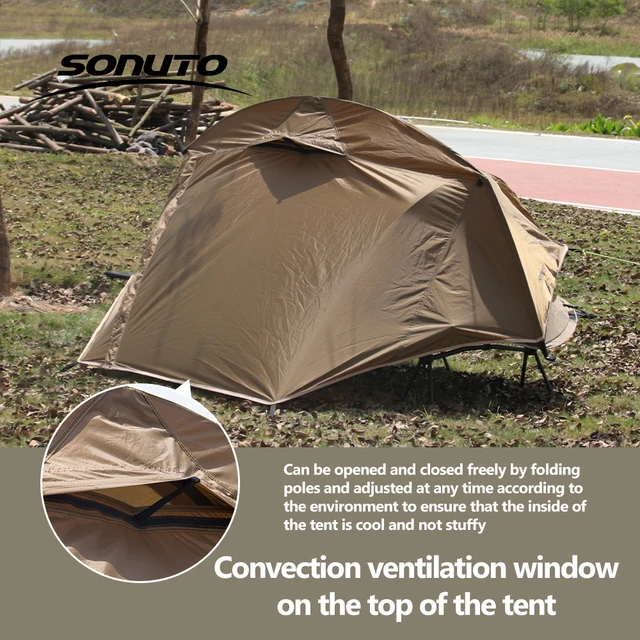 Sonuto Camp Bed Tent - Waterproof Sunshade Single Camping Tent, Lightweight 210D Oxford, Aluminum Poles, Windproof & Portable 3