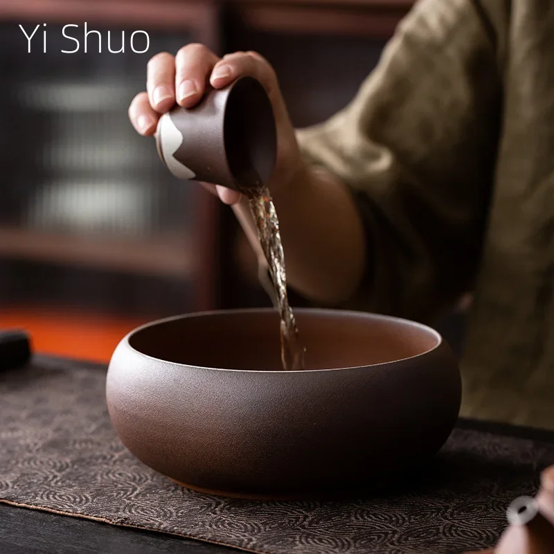 Retro Tea Basin Stoneware Tea Cup Storage Pot Ceremony Utensils Exhausted Jar Kung Fu Set Wash Wash Bowl