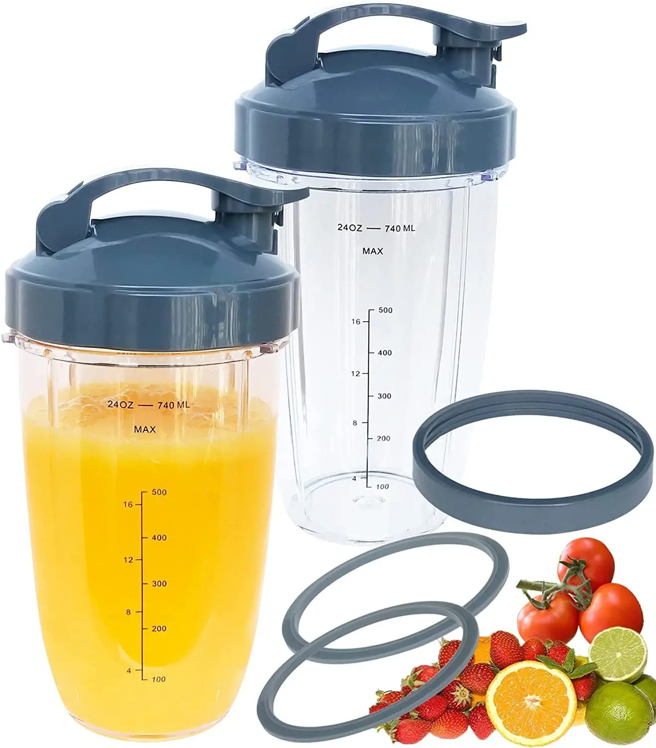 Replacement Parts 32oz Cups with Flip-Top To-Go-Lid and Rubber Gaskets Compatible with NutriBullet 900w Blender Accessory