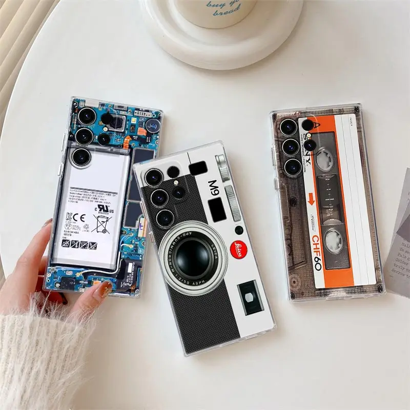 Retro Camera Circuit Board Phone Case For Samsung Galaxy S24 S23 Ultra S22 S20 Plus S21 FE Clear Cases Music Tapes Cover Fundas