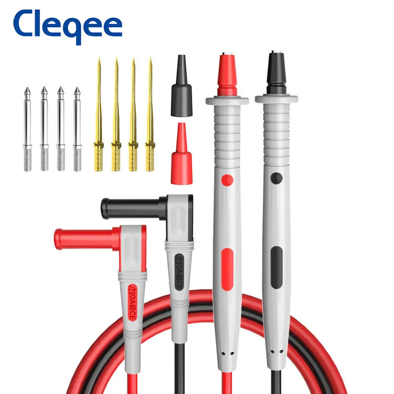 

Cleqee P1503 12 IN 1 Multimeter Test Leads Kit 4mm Banana Plug with 8PCS Replaceable 1mm/2mm Needle Probes 120cm Cable 1000V 10A