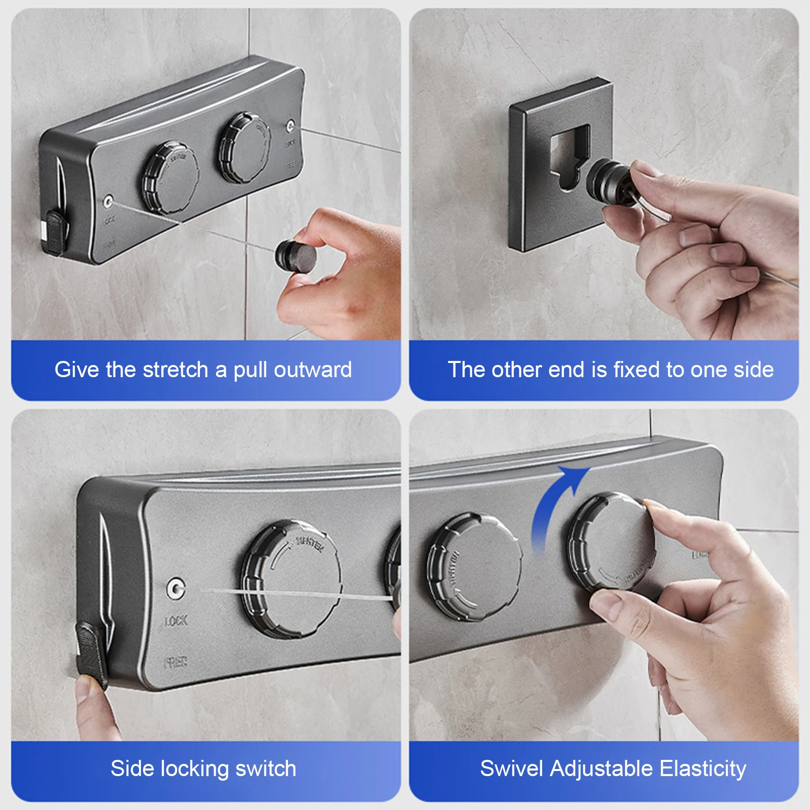 5.1M Wall Mounted Retractable Clothesline Double Line Washing Clothes Hanger Laundry Drying Line Balcony Invisible Drying Lines 4